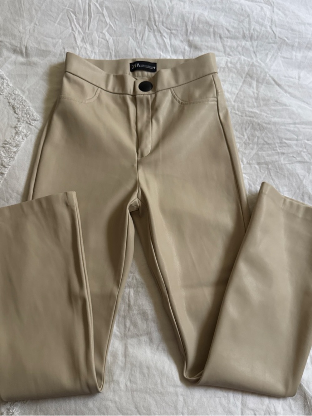 Zara Beige Faux Leather High-Waist Pants